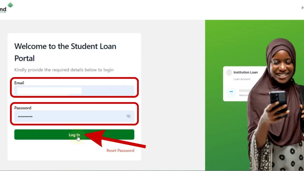 NELFund login page for accessing the student loan dashboard